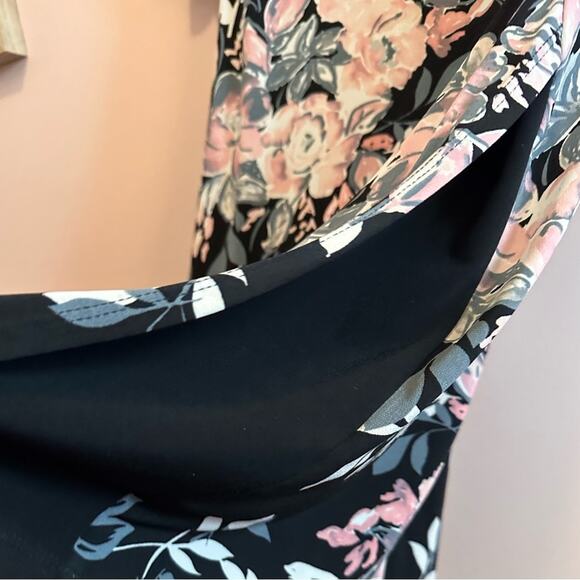 Connected Apparel Black Floral Short Sleeve Cocktail Dress 10P - Picture 4 of 6